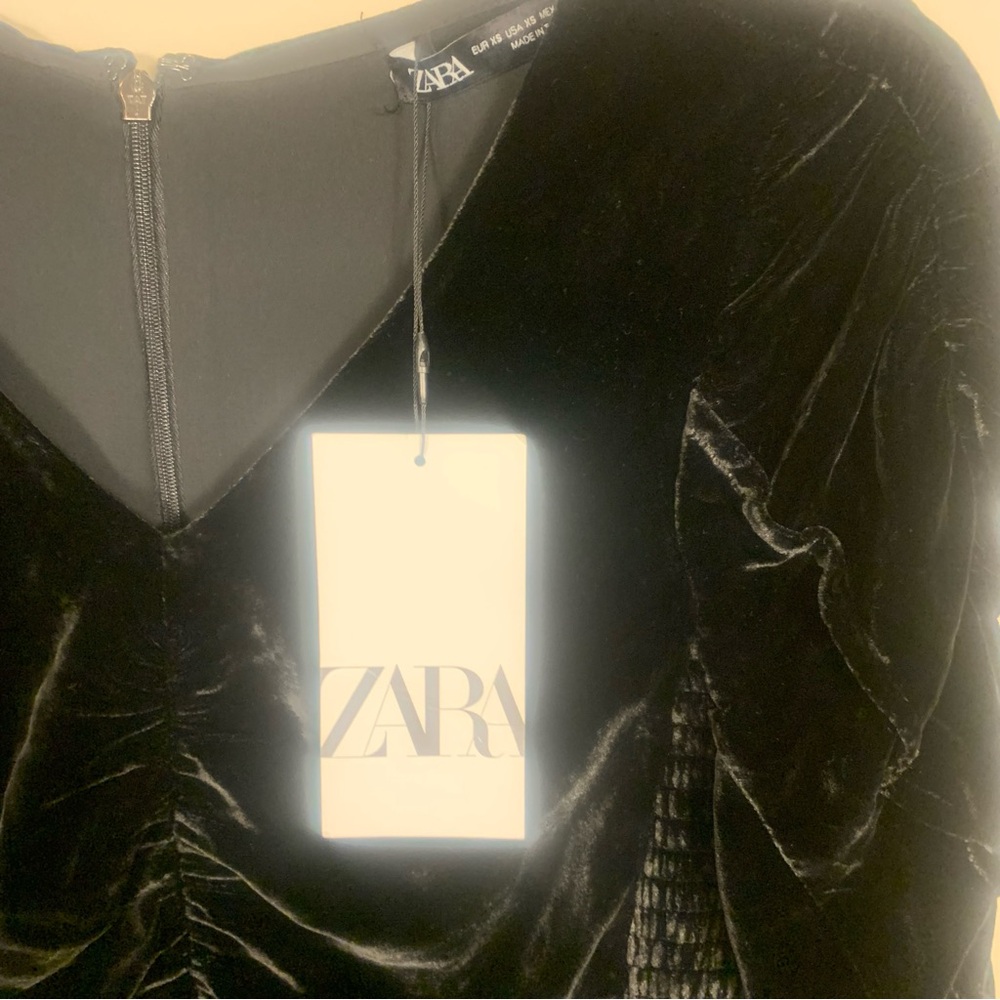 ZARA Velvet Ruched Ruffle Smocked Mini Dress - Picture 13 of 15